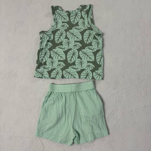 Kate Quinn Green Taro Leaf Topstitch Tank & Relaxed Short Outfit Set Size 12-18 - Picture 4 of 5